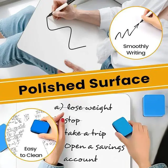 Alt view image 3 of 6 - 2 PCS Mini Whiteboards, 9" x 12" Small Double Sided Dry Erase Board, Portable White Boards for Students, Teachers, School Supplies Lapboards Including 2 Markers, 2 Erasers and 4 Sticky Tapes