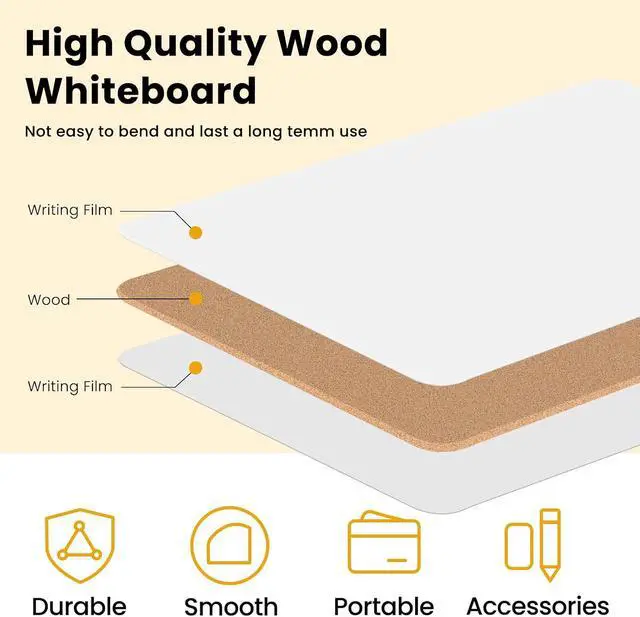Alt view image 4 of 6 - 2 PCS Mini Whiteboards, 9" x 12" Small Double Sided Dry Erase Board, Portable White Boards for Students, Teachers, School Supplies Lapboards Including 2 Markers, 2 Erasers and 4 Sticky Tapes