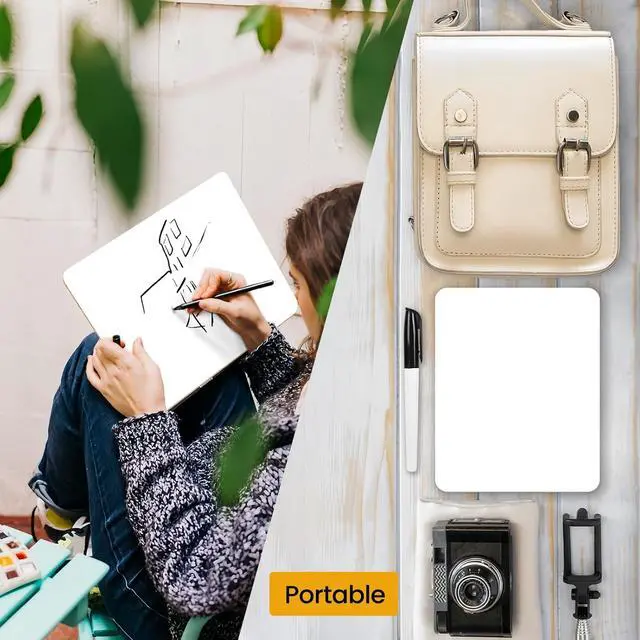 Alt view image 5 of 6 - 2 PCS Mini Whiteboards, 9" x 12" Small Double Sided Dry Erase Board, Portable White Boards for Students, Teachers, School Supplies Lapboards Including 2 Markers, 2 Erasers and 4 Sticky Tapes