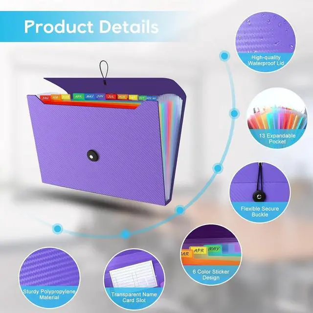Alt view image 4 of 7 - Accordion File Organizer, Expanding File Folder for Sorting Documents and Papers, 13 Pockets File Storage Organizer for Home, Travel and Office Use, Hospital Bag Essentials (Purple)
