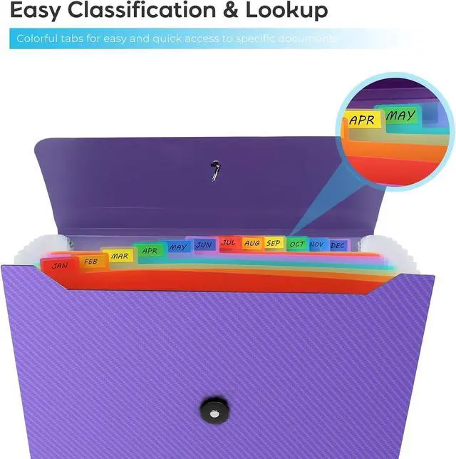 Alt view image 5 of 7 - Accordion File Organizer, Expanding File Folder for Sorting Documents and Papers, 13 Pockets File Storage Organizer for Home, Travel and Office Use, Hospital Bag Essentials (Purple)