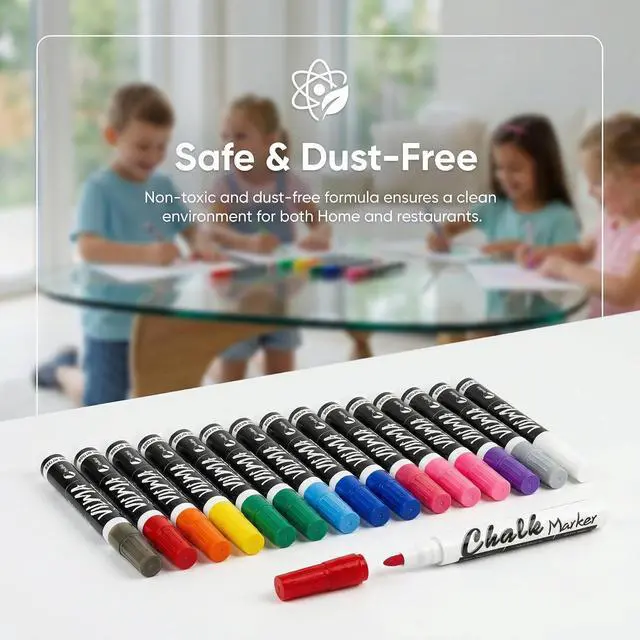 Alt view image 5 of 7 - VILMA Liquid Chalk Markers Window Marker for Cars Glass pens Wet Erase Marker Washable Blackboard Pen for Car Window, Mirrors,Signs,Crafts, 2MM Tip 12 Pack,12 Colors