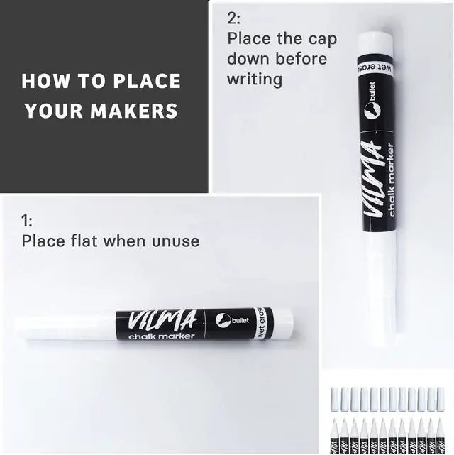 Alt view image 6 of 7 - VILMA Liquid Chalk Markers Window Marker for Cars Glass pens Wet Erase Marker Washable Blackboard Pen for Car Window, Mirrors,Signs,Crafts, 2MM Tip 12 Pack,12 Colors