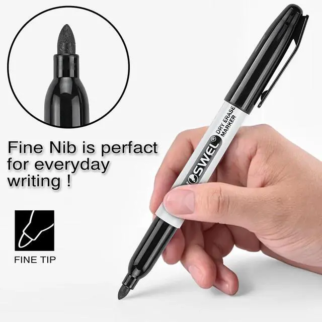 Alt view image 3 of 7 - WOSWEL Dry Erase Markers,24 Pack Black Fine Tip Whiteboard Markers, Round Point Low Odor Dry Erase Marker for School Office and Home