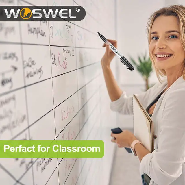 Alt view image 5 of 7 - WOSWEL Dry Erase Markers,24 Pack Black Fine Tip Whiteboard Markers, Round Point Low Odor Dry Erase Marker for School Office and Home