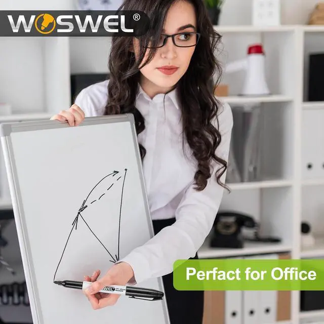 Alt view image 6 of 7 - WOSWEL Dry Erase Markers,24 Pack Black Fine Tip Whiteboard Markers, Round Point Low Odor Dry Erase Marker for School Office and Home