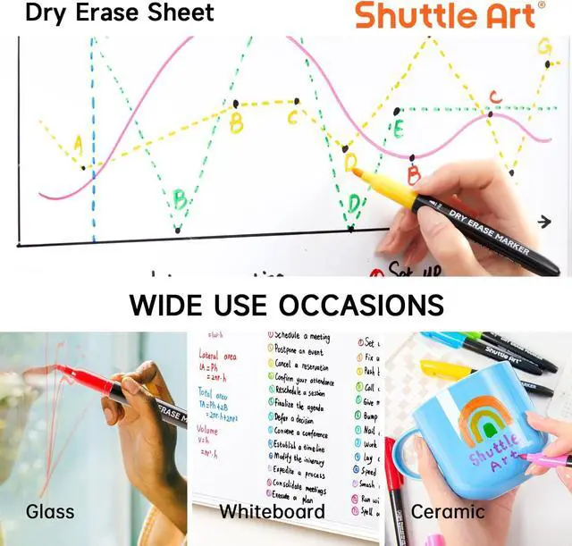 Alt view image 5 of 7 - Shuttle Art Dry Erase Markers, 16 Colors Whiteboard Markers,Fine Tip Dry Erase Markers for Kids,Perfect For Writing on Whiteboards, Dry-Erase Boards,Mirrors,Calender, School Office Supplies