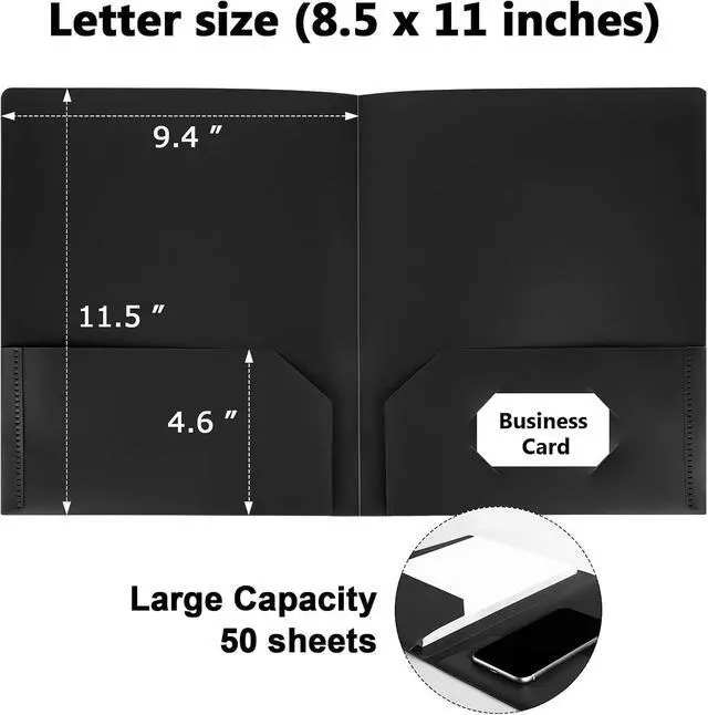 Alt view image 2 of 7 - 6 Pack Black File Folders with Pockets, Letter Size Plastic 2 Pocket Folder