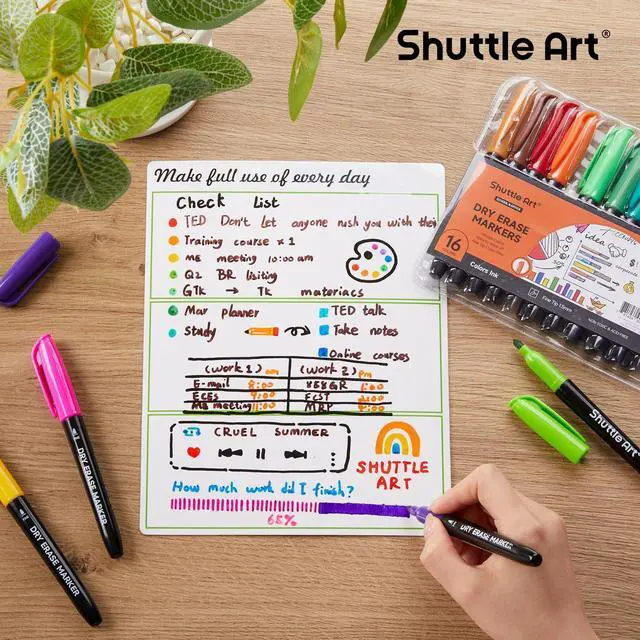 Alt view image 7 of 7 - Shuttle Art Dry Erase Markers, 16 Colors Whiteboard Markers,Fine Tip Dry Erase Markers for Kids,Perfect For Writing on Whiteboards, Dry-Erase Boards,Mirrors,Calender, School Office Supplies