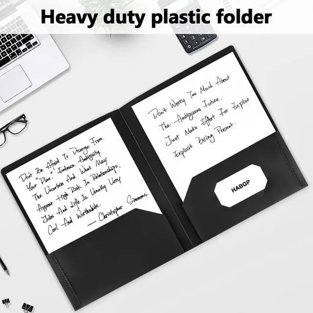 Alt view image 5 of 7 - 6 Pack Black File Folders with Pockets, Letter Size Plastic 2 Pocket Folder