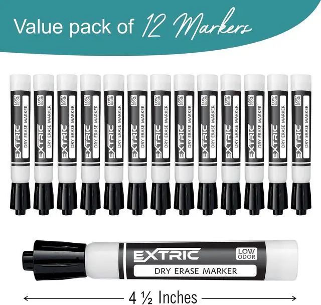 Alt view image 3 of 7 - EXTRIC Black Dry Erase Markers 12 PK Whiteboard Marker Chisel Tip