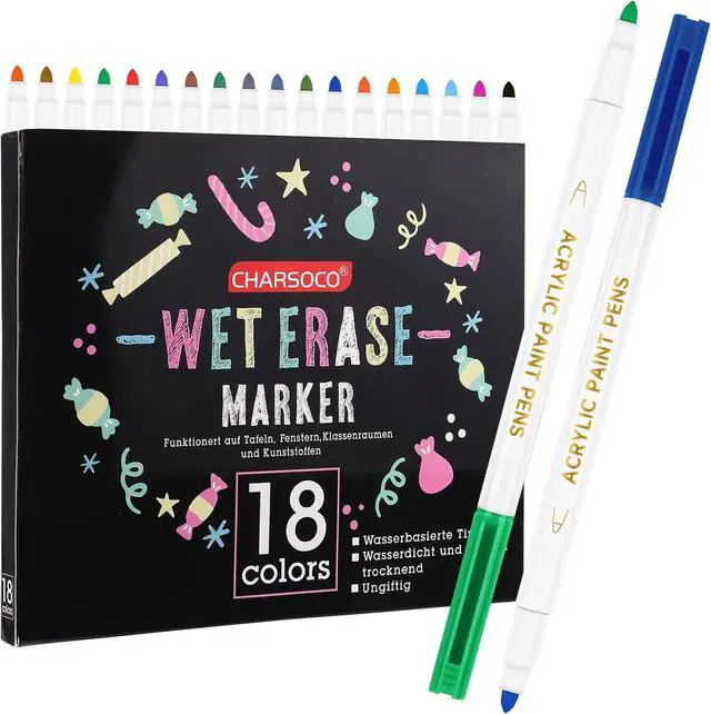 Main image of Wet Erase Markers, 18 Colors Whiteboard Markers, Low Odor Wet Erase Pens with 1-2mm Fine Tip, Perfect for Writing on Whiteboards, Glass, Mirror, Home, Office and School Supplie - 806