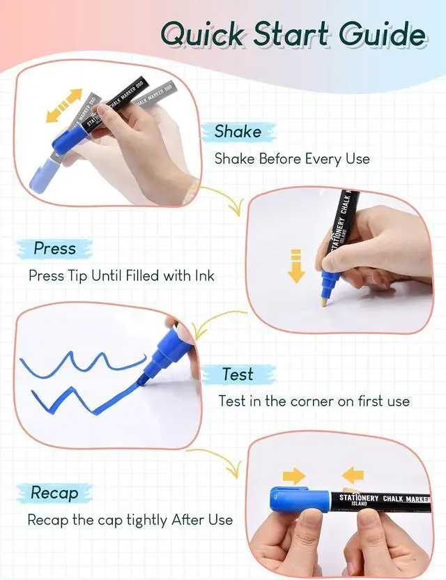 Alt view image 4 of 7 - STATIONERY ISLAND Chalk Pens for Blackboard, Liquid Chalk Markers for Chalkboard and Glass, Wipeable Chalk pens for Window Drawing,8 Colours