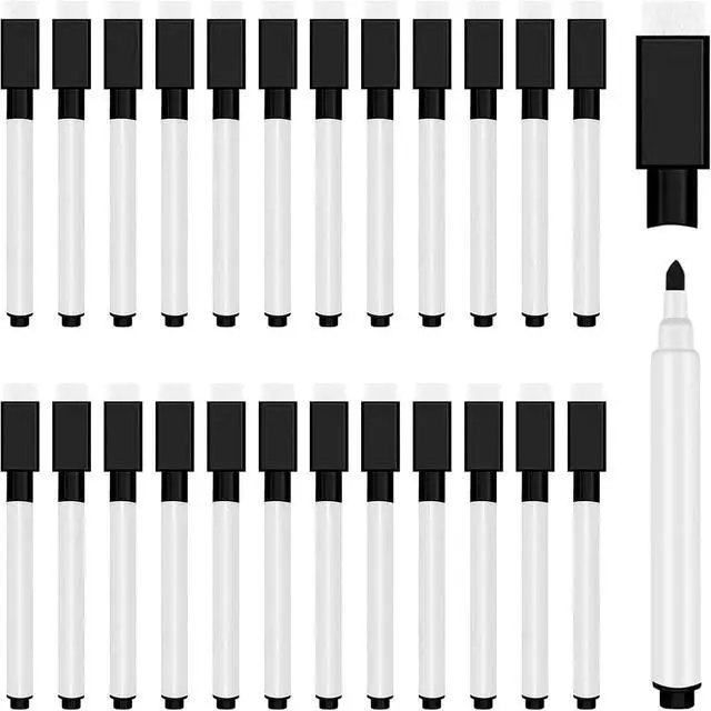 Main image of 25 Pcs Dry Erase Markers, Fine Point, Magnetic Eraser Cap, Black