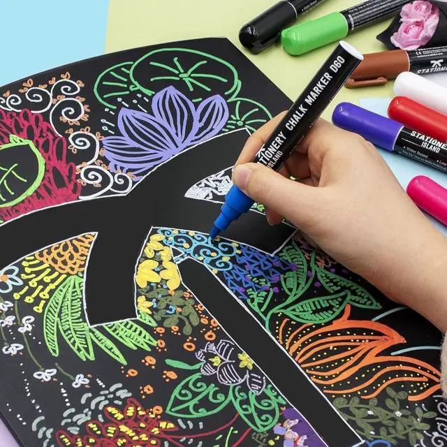 Alt view image 7 of 7 - STATIONERY ISLAND Chalk Pens for Blackboard, Liquid Chalk Markers for Chalkboard and Glass, Wipeable Chalk pens for Window Drawing,8 Colours