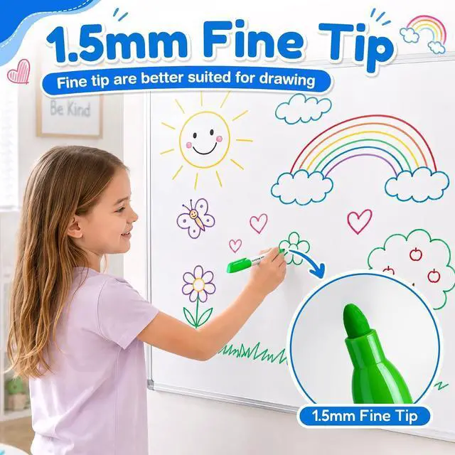 Alt view image 3 of 7 - V-Opitos 30 Pack Fine Tip Dry Erase Markers - Bulk Whiteboard Erasable Markers in 15 Colors, Ideal for School Classroom Office Supplies, Non-Toxic & Easy Clean for White board