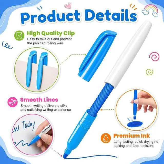 Alt view image 4 of 7 - V-Opitos 30 Pack Fine Tip Dry Erase Markers - Bulk Whiteboard Erasable Markers in 15 Colors, Ideal for School Classroom Office Supplies, Non-Toxic & Easy Clean for White board