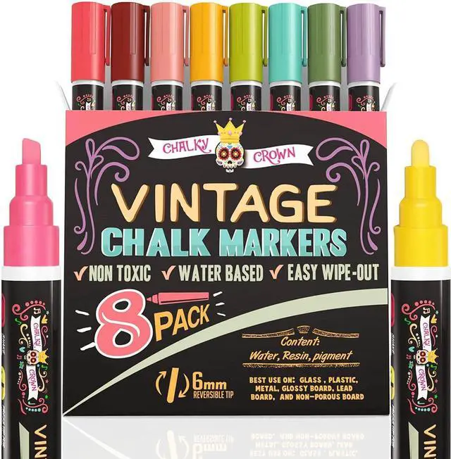 Main image of CHALKY CROWN Liquid Chalk Markers - Vintage Colors - 8 Pack, 6mm