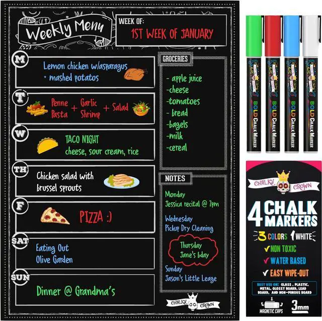Main image of CHALKY CROWN Magnetic Dry Erase Menu Board - Black - 15.6" x 11.6"