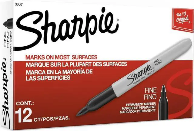 Main image of Sharpie Permanent Markers, Fine Tip, Black, 12 Count - Quick Drying, Fade Resistant, For Wood, Plastic, Paper, Metal, And More