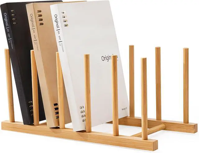Main image of HBlife Desk File Organizer 1 Pack Bamboo 5 Section Vertical File Sorter