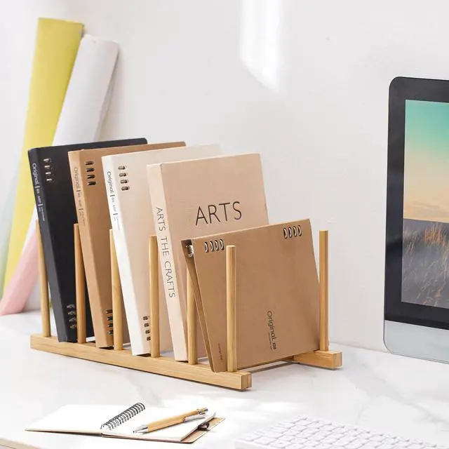 Alt view image 5 of 7 - HBlife Desk File Organizer 1 Pack Bamboo 5 Section Vertical File Sorter