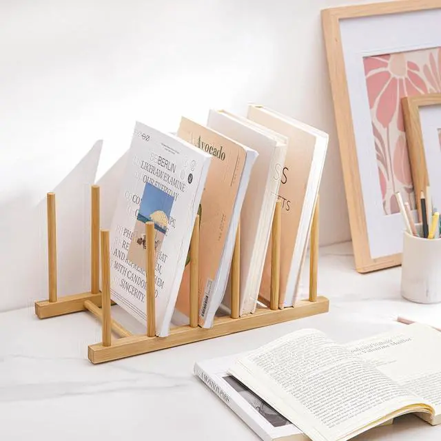 Alt view image 6 of 7 - HBlife Desk File Organizer 1 Pack Bamboo 5 Section Vertical File Sorter