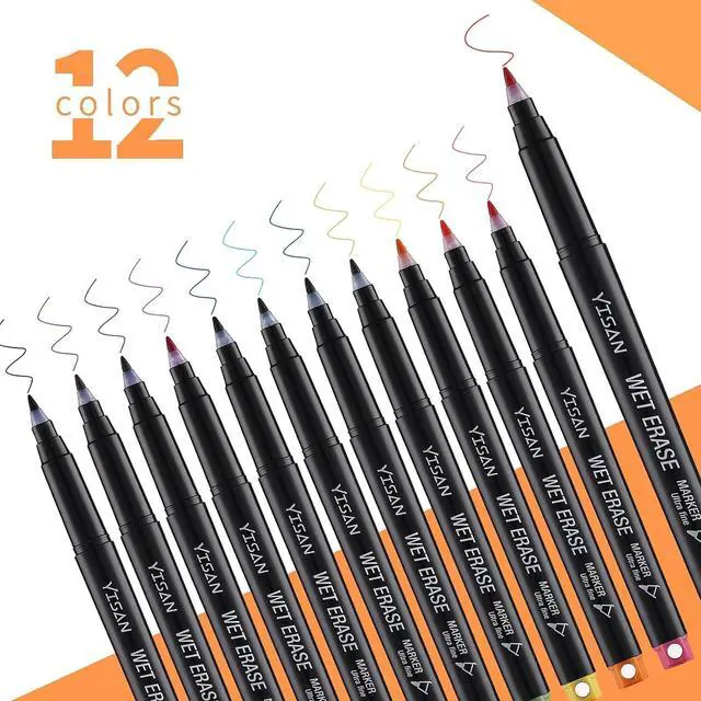 Alt view image 2 of 6 - YISAN Ultra Fine Tip Magnetic Wet Erase Markers, 0.7mm, 12 Colors