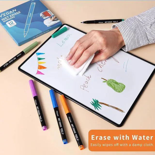 Alt view image 4 of 6 - YISAN Ultra Fine Tip Magnetic Wet Erase Markers, 0.7mm, 12 Colors