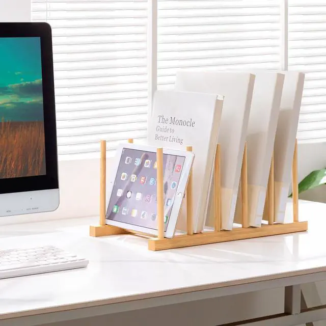 Alt view image 4 of 7 - HBlife Desk File Organizer 1 Pack Bamboo 5 Section Vertical File Sorter
