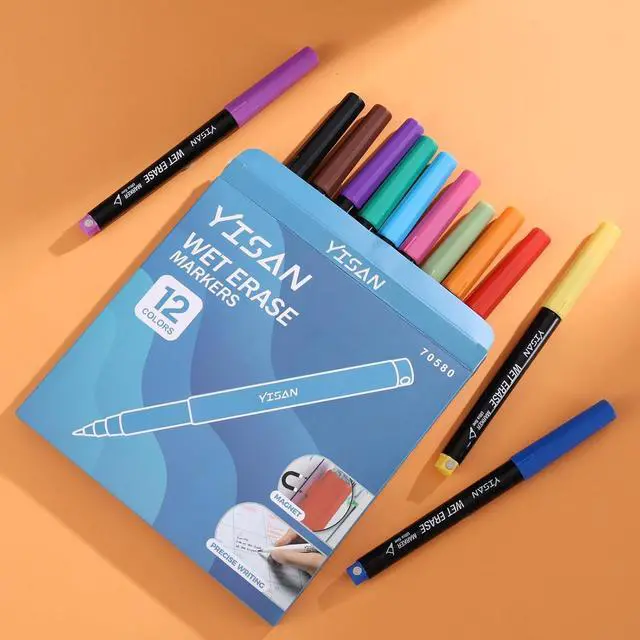 Alt view image 6 of 6 - YISAN Ultra Fine Tip Magnetic Wet Erase Markers, 0.7mm, 12 Colors