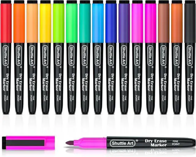 Main image of Shuttle Art Dry Erase Markers, 15 Colors Magnetic Whiteboard Markers, Fine Point, Perfect For Writing on Whiteboards, Dry-Erase Boards,Mirrors for School Office Home