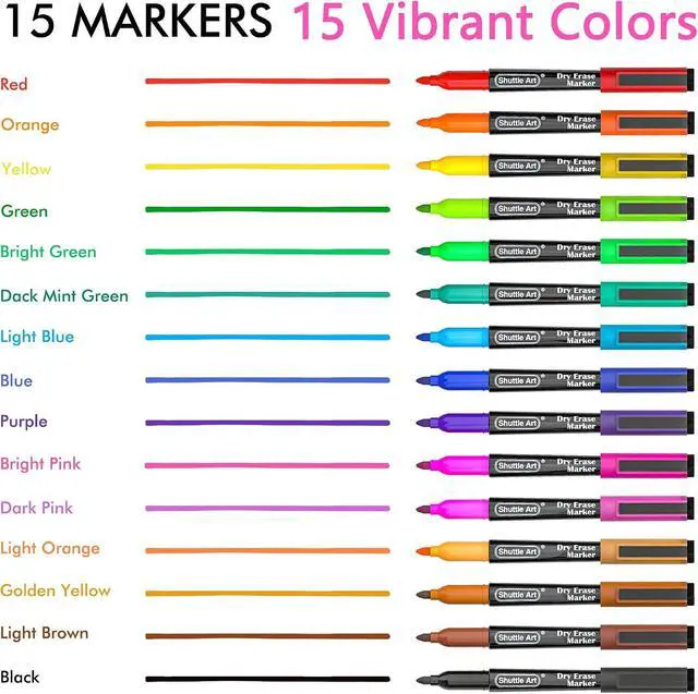 Alt view image 2 of 7 - Shuttle Art Dry Erase Markers, 15 Colors Magnetic Whiteboard Markers, Fine Point, Perfect For Writing on Whiteboards, Dry-Erase Boards,Mirrors for School Office Home
