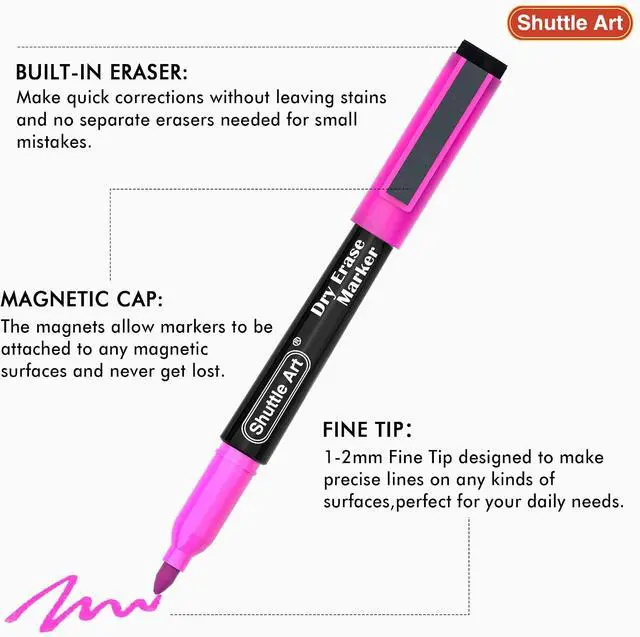 Alt view image 3 of 7 - Shuttle Art Dry Erase Markers, 15 Colors Magnetic Whiteboard Markers, Fine Point, Perfect For Writing on Whiteboards, Dry-Erase Boards,Mirrors for School Office Home