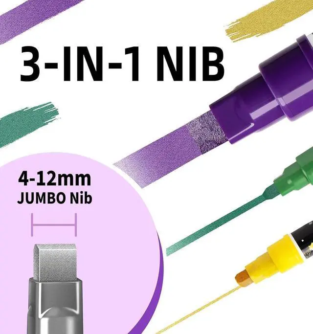 Alt view image 3 of 7 - Liquid Chalk Markers for Blackboard, 8 Metallic Colors Washable Window Markers, 10mm 3-in-1 Jumbo Wide Tip, Dry Erase Marker Pens for Chalkboard, Car Window Paint Pens for Christmas Glass Decoration