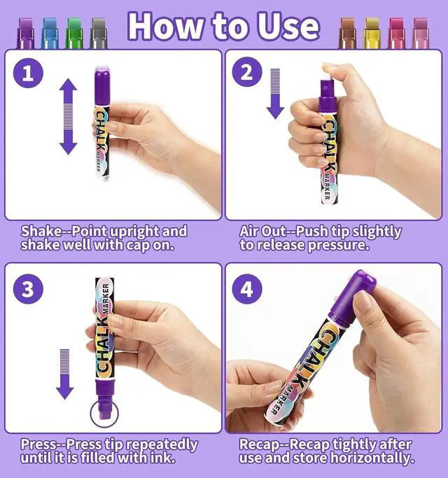 Alt view image 4 of 7 - Liquid Chalk Markers for Blackboard, 8 Metallic Colors Washable Window Markers, 10mm 3-in-1 Jumbo Wide Tip, Dry Erase Marker Pens for Chalkboard, Car Window Paint Pens for Christmas Glass Decoration
