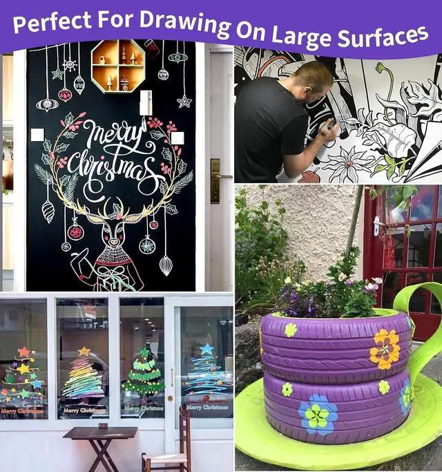 Alt view image 7 of 7 - Liquid Chalk Markers for Blackboard, 8 Metallic Colors Washable Window Markers, 10mm 3-in-1 Jumbo Wide Tip, Dry Erase Marker Pens for Chalkboard, Car Window Paint Pens for Christmas Glass Decoration