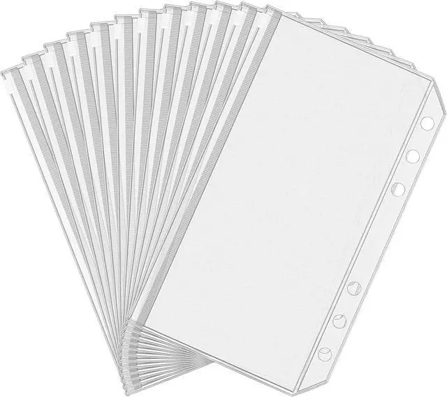 Main image of Antner 12pcs A6 Size Binder Pockets 6 Holes Budget Cash Envelopes for Budgeting, Clear Zipper Folders Loose Leaf Bags for A6 6-Ring Budget Binder, Waterproof PVC Document Pouch Filing Bags