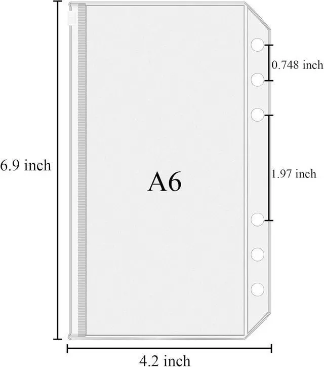 Alt view image 2 of 6 - Antner 12pcs A6 Size Binder Pockets 6 Holes Budget Cash Envelopes for Budgeting, Clear Zipper Folders Loose Leaf Bags for A6 6-Ring Budget Binder, Waterproof PVC Document Pouch Filing Bags