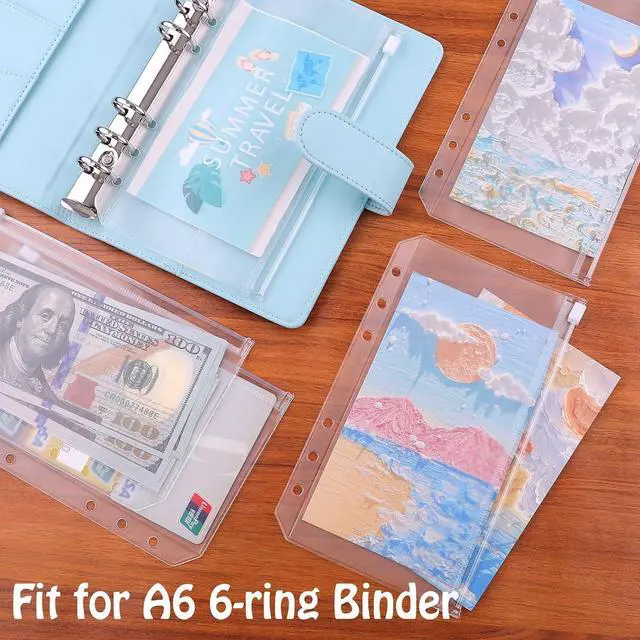 Alt view image 3 of 6 - Antner 12pcs A6 Size Binder Pockets 6 Holes Budget Cash Envelopes for Budgeting, Clear Zipper Folders Loose Leaf Bags for A6 6-Ring Budget Binder, Waterproof PVC Document Pouch Filing Bags