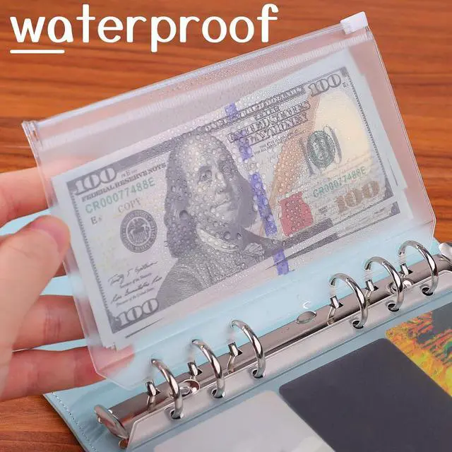 Alt view image 4 of 6 - Antner 12pcs A6 Size Binder Pockets 6 Holes Budget Cash Envelopes for Budgeting, Clear Zipper Folders Loose Leaf Bags for A6 6-Ring Budget Binder, Waterproof PVC Document Pouch Filing Bags