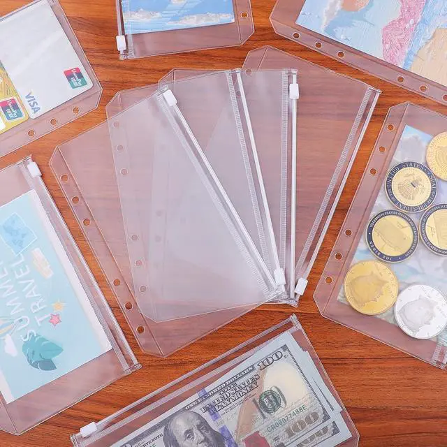 Alt view image 6 of 6 - Antner 12pcs A6 Size Binder Pockets 6 Holes Budget Cash Envelopes for Budgeting, Clear Zipper Folders Loose Leaf Bags for A6 6-Ring Budget Binder, Waterproof PVC Document Pouch Filing Bags