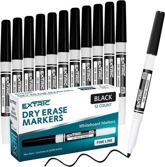 Main image of EXTRIC Black Dry Erase Markers Fine Tip 12 PK Whiteboard Markers