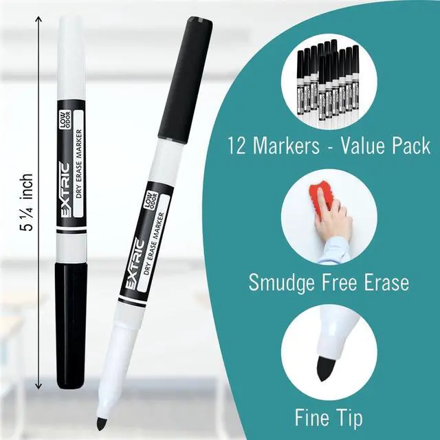 Alt view image 2 of 7 - EXTRIC Black Dry Erase Markers Fine Tip 12 PK Whiteboard Markers
