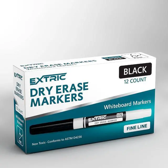 Alt view image 7 of 7 - EXTRIC Black Dry Erase Markers Fine Tip 12 PK Whiteboard Markers