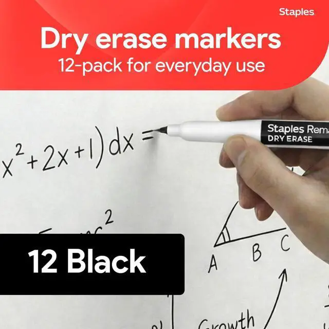 Alt view image 2 of 7 - STAPLES Remarx Dry Erase Markers, Ultra Fine Tip, Black, 12-Pack