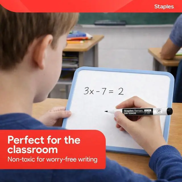 Alt view image 6 of 7 - STAPLES Remarx Dry Erase Markers, Ultra Fine Tip, Black, 12-Pack