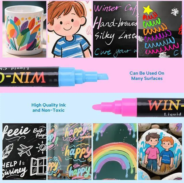 Alt view image 5 of 7 - Liquid Chalk Markers Erasable,8 Colours Window Markers,6mm Reversible Tip,Zero Dust,Chalk Markers for Blackboards,Glass,Cars,Restaurant Menu
