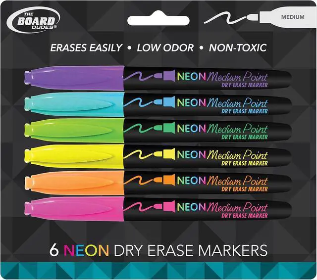 Alt view image 2 of 2 - The Board Dudes CYJ58 Medium Point Dry Erase Markers - Neon, 6 count