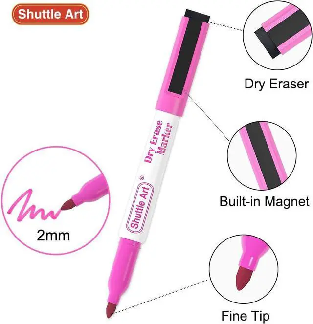 Alt view image 3 of 7 - Shuttle Art Dry Erase Markers, 15 Colors Magnetic Whiteboard Markers with Erase,Fine Point Perfect For Writing on Whiteboards, Dry-Erase Boards,Mirrors for School Office Home